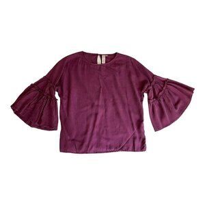 Evereve Allison Joy Women Burgundy Maroon Ruffle Sleeve Blouse Shirt S